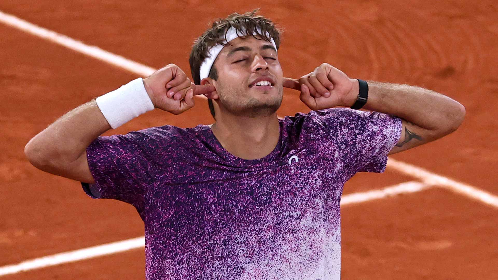 Flavio Cobolli celebrates reaching his first major semi-final on Wednesday in Paris.
