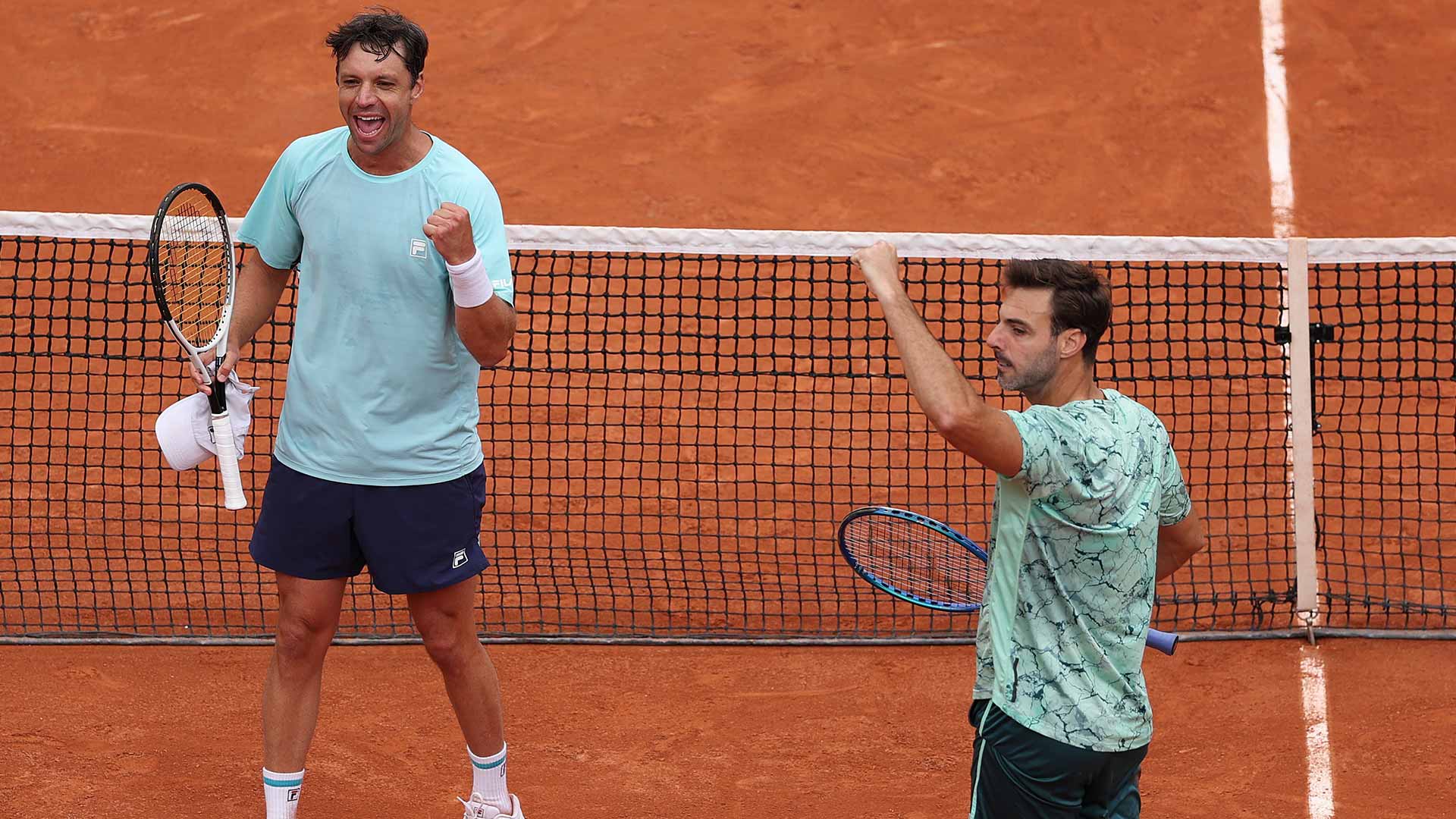 Horacio Zeballos and Marcel Granollers celebrate on Friday in Paris.