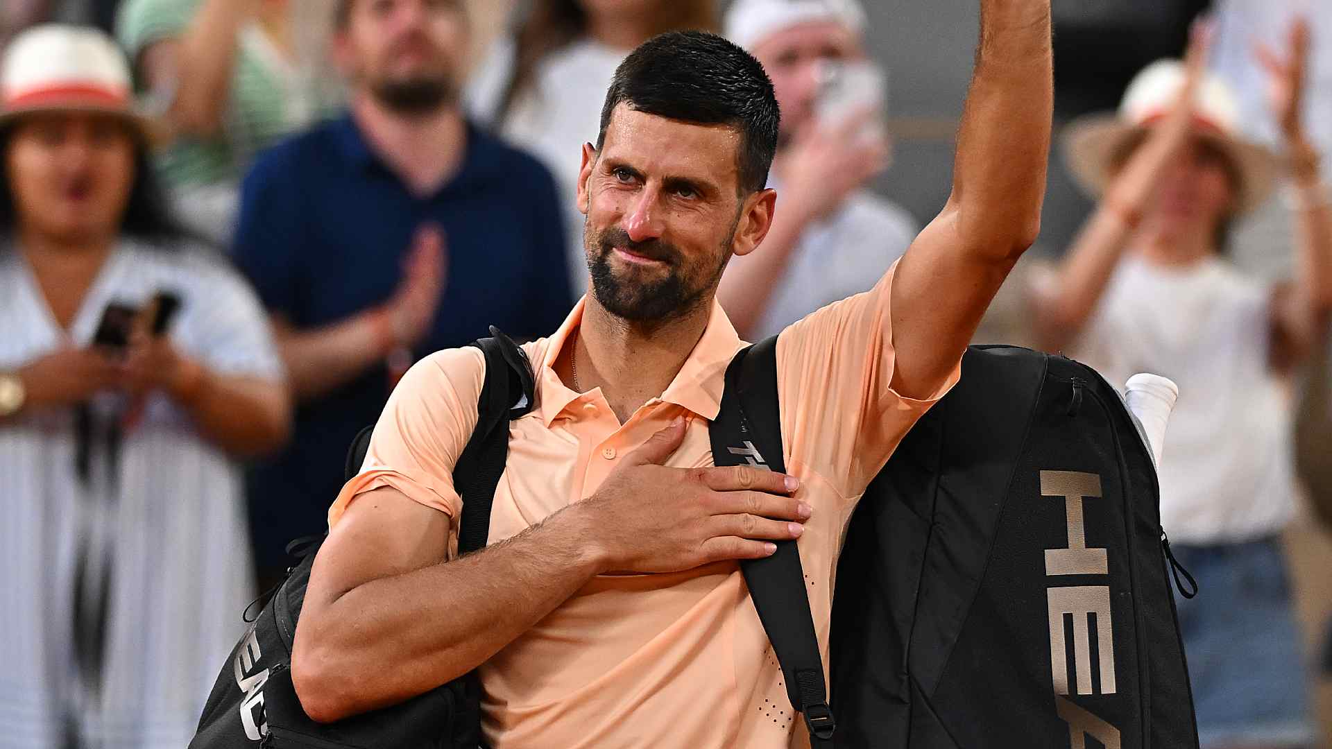 <a href='https://www.atptour.com/en/players/novak-djokovic/d643/overview'>Novak Djokovic</a> waves goodbye to the 2026 <a href='https://www.atptour.com/en/tournaments/roland-garros/520/overview'>Roland Garros</a> following his third-round loss to <a href='https://www.atptour.com/en/players/joao-fonseca/f0fv/overview'>Joao Fonseca</a>.