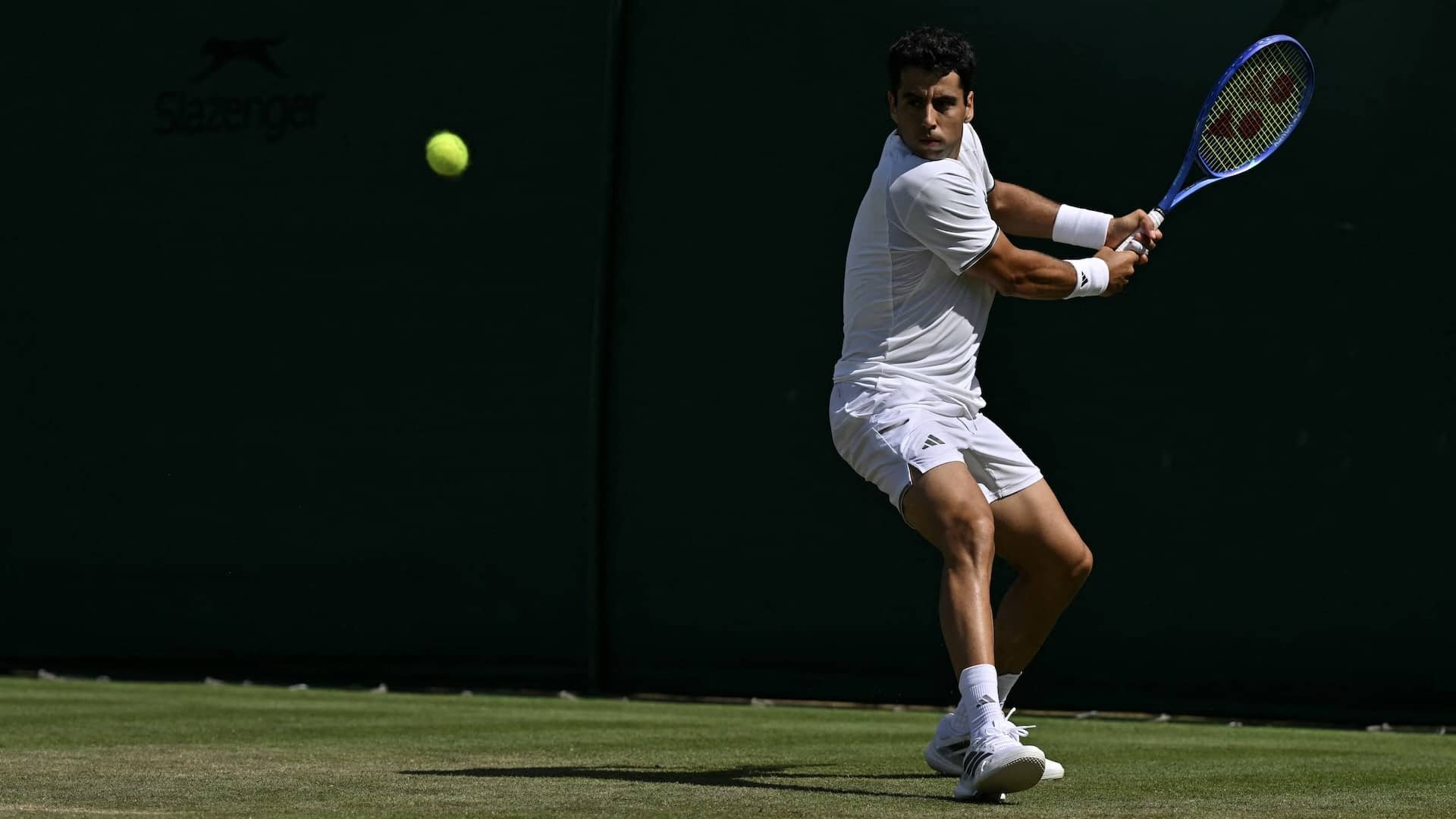 Munar, durante la primera ronda de Wimbledon.
