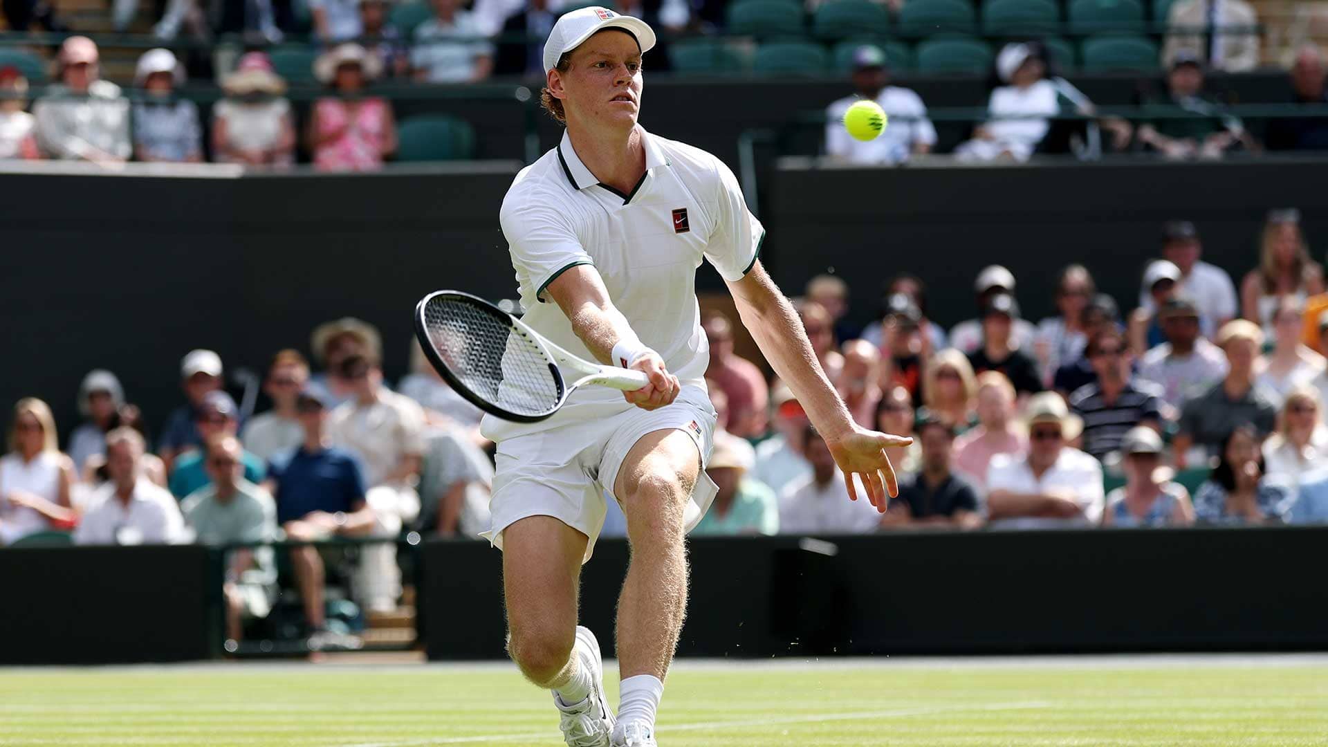 Jannik Sinner in action on Friday at Wimbledon.