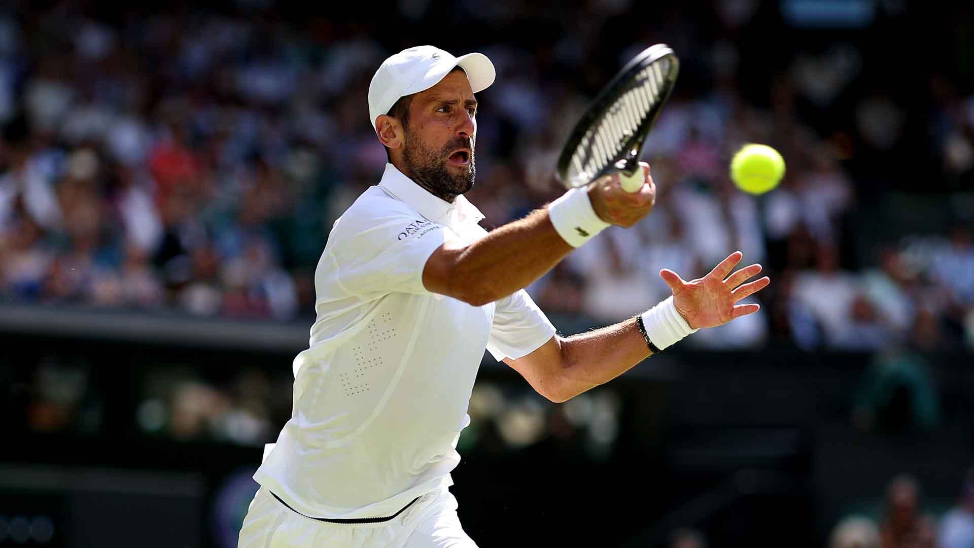 Novak Djokovic in fourth-round action against Roman Safiullin at Wimbledon on Sunday. 
