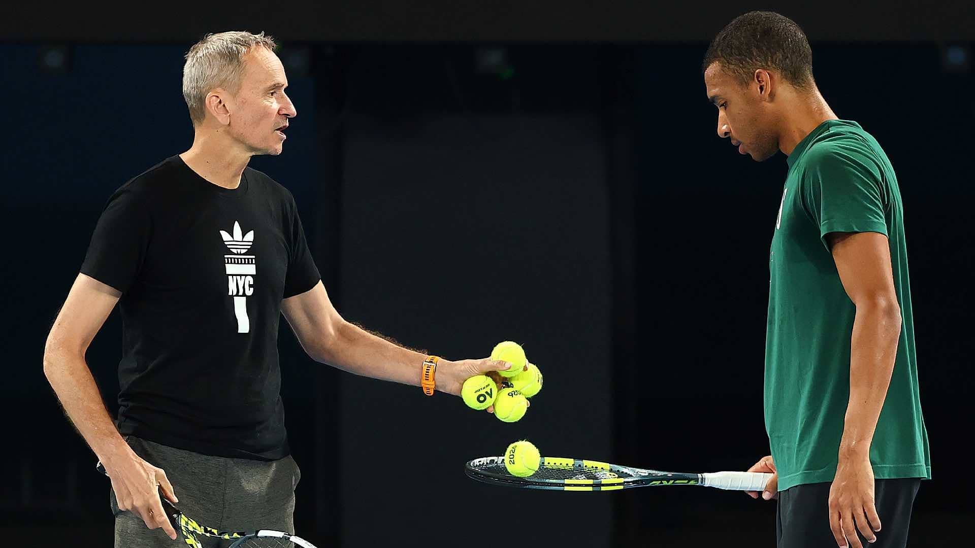 Frederic Fontang and Felix Auger-Aliassime at the Australian Open in January.