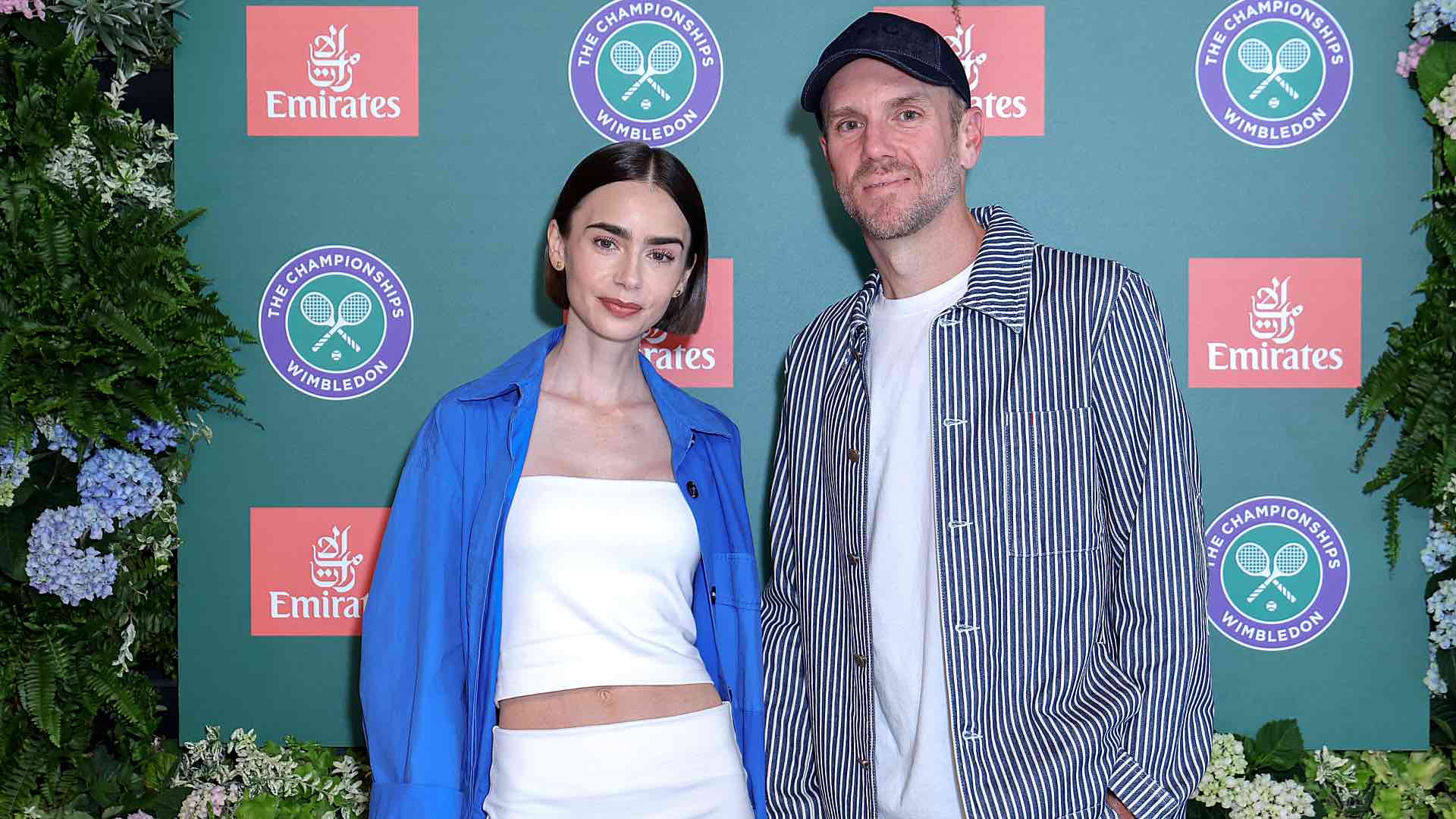 Actress Lily Collins and filmmaker Charlie McDowell at <a href='https://www.atptour.com/en/tournaments/wimbledon/540/overview'>Wimbledon</a>.