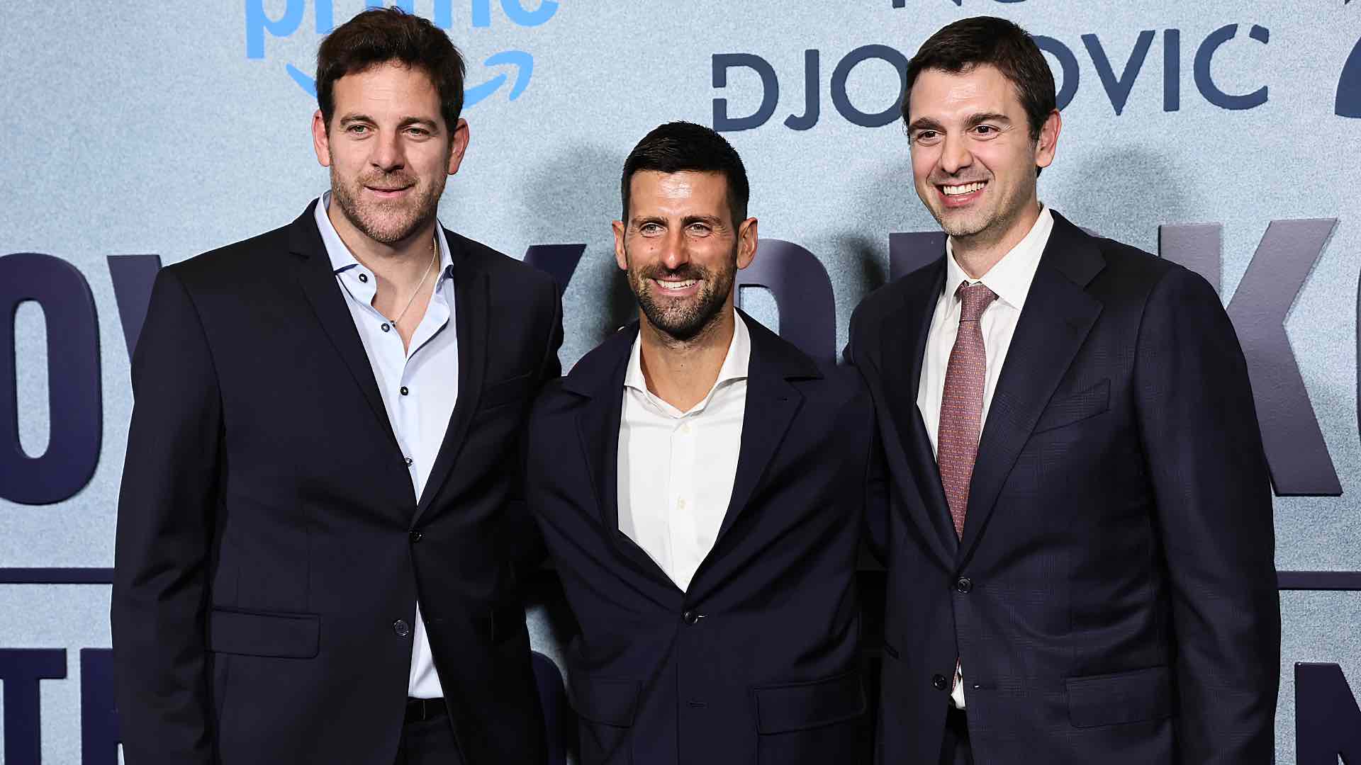 <a href='https://www.atptour.com/en/players/novak-djokovic/d643/overview'>Novak Djokovic</a> with <a href='https://www.atptour.com/en/players/juan-martin-del-potro/d683/overview'>Juan Martin del Potro</a> at the premiere of the Serbian's documentary in New York City.