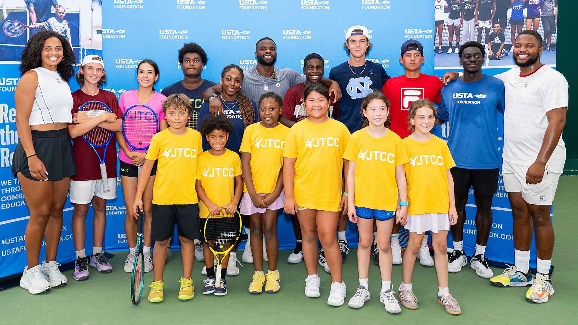 <a href='https://www.atptour.com/en/players/frances-tiafoe/td51/overview'>Frances Tiafoe</a> hosted a youth tennis clinic in College Park, Maryland on Thursday.