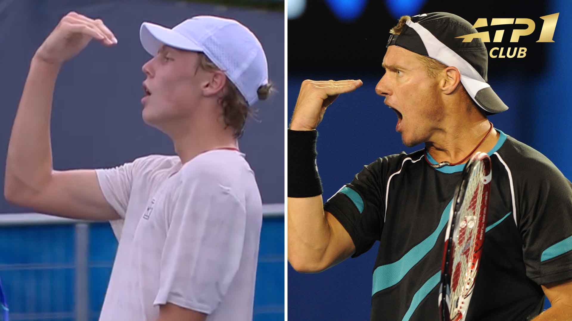 Cruz Hewitt emulates his father Lleyton Hewitt's iconic celebration in Washington. 