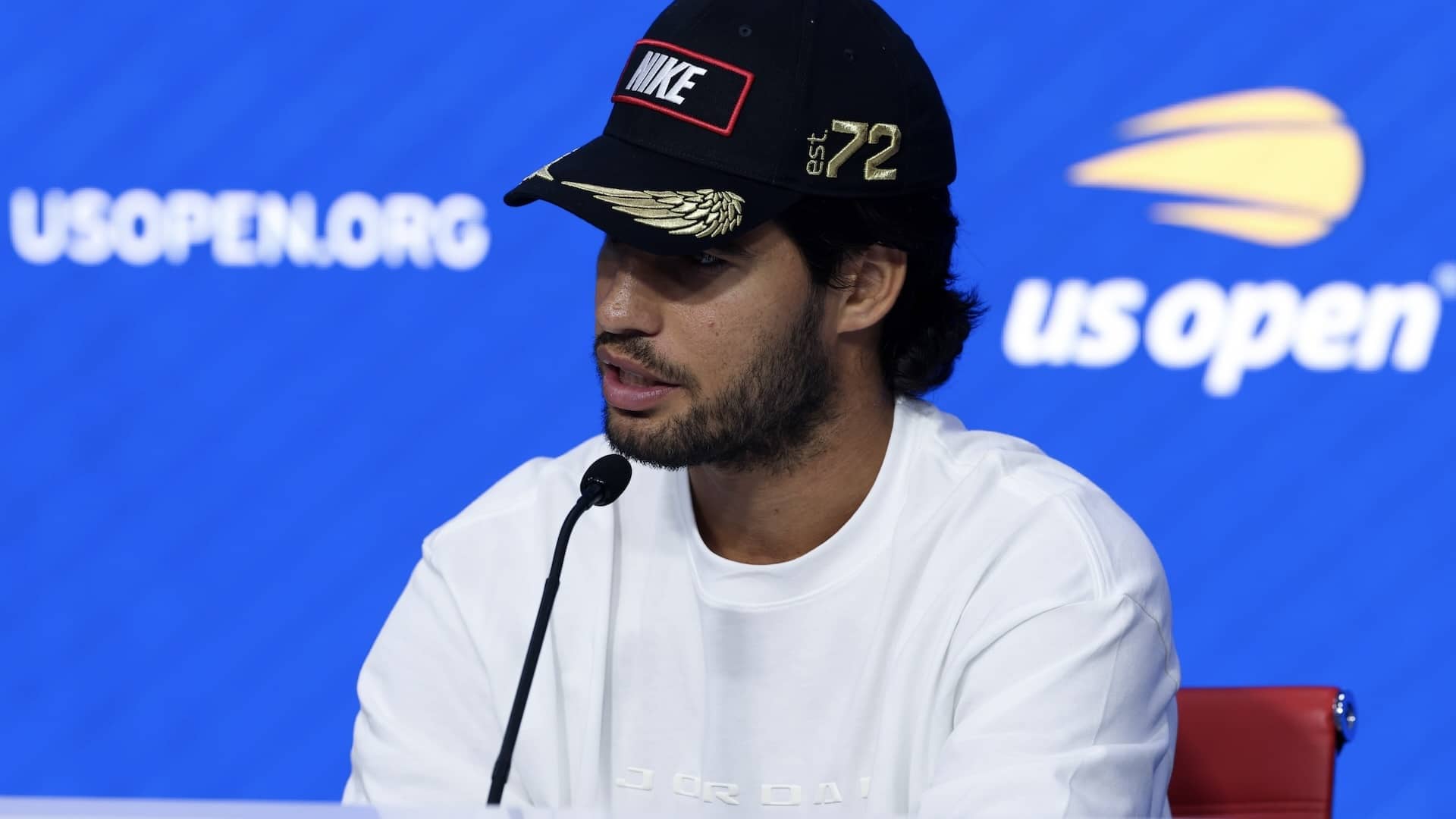 Carlos Alcaraz, durante su primera rueda de prensa en el US Open.