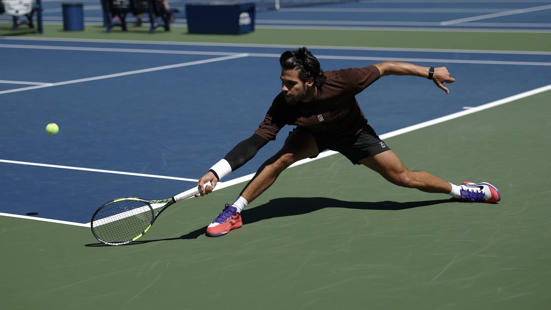 Alcaraz, entrenando este sábado en el US Open.