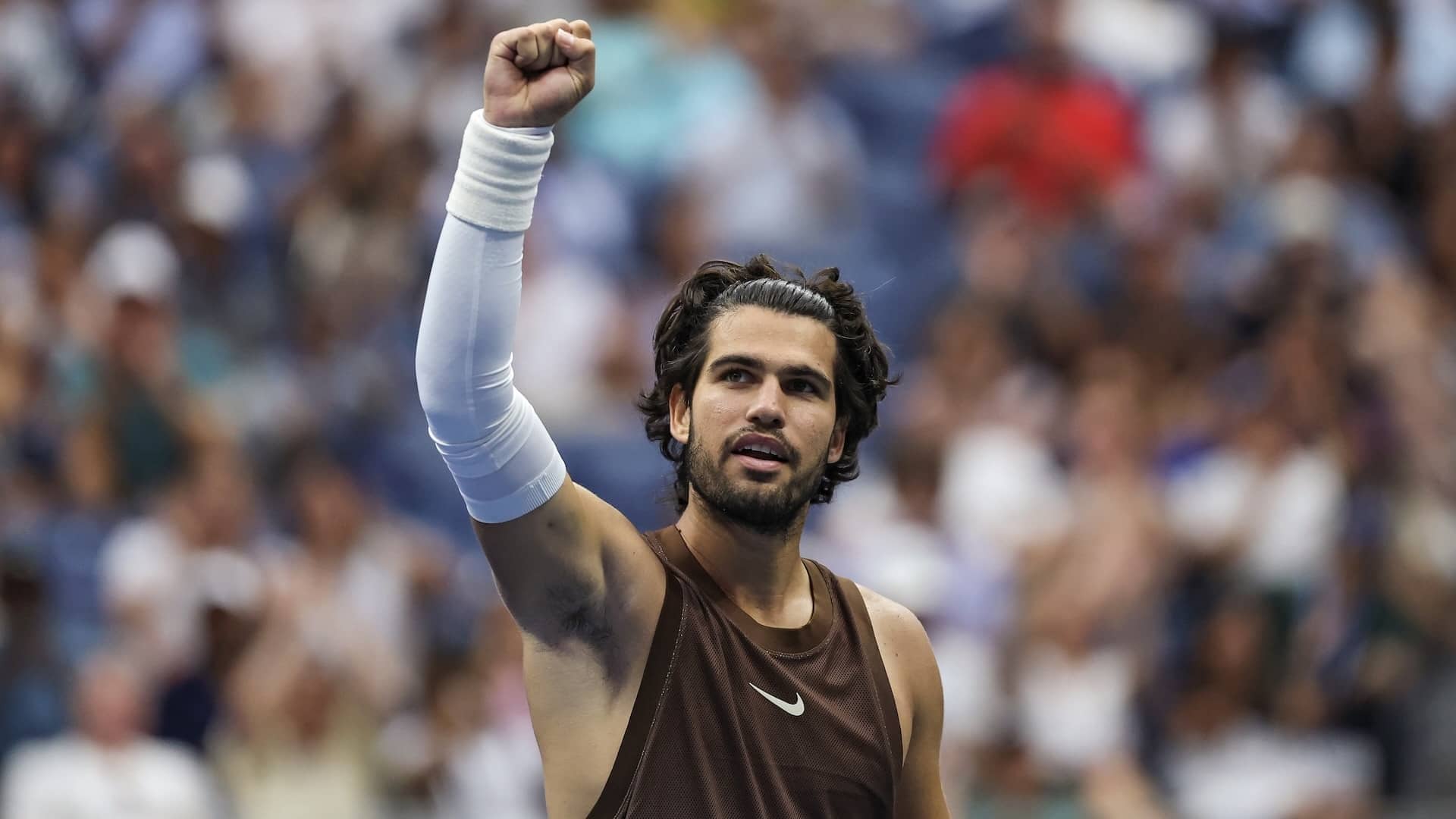 Carlos Alcaraz, durante su estreno en la primera ronda del US Open.