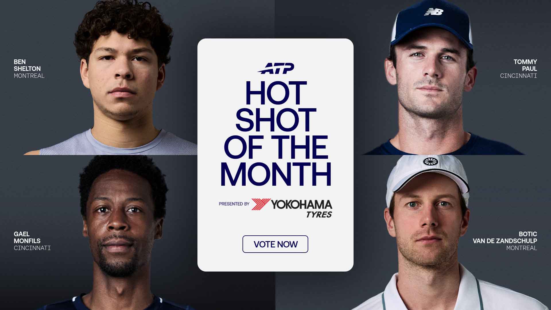 Ben Shelton, Tommy Paul, Gael Monfils and Botic van de Zandschulp feature in August's Hot Shot of the Month award. 