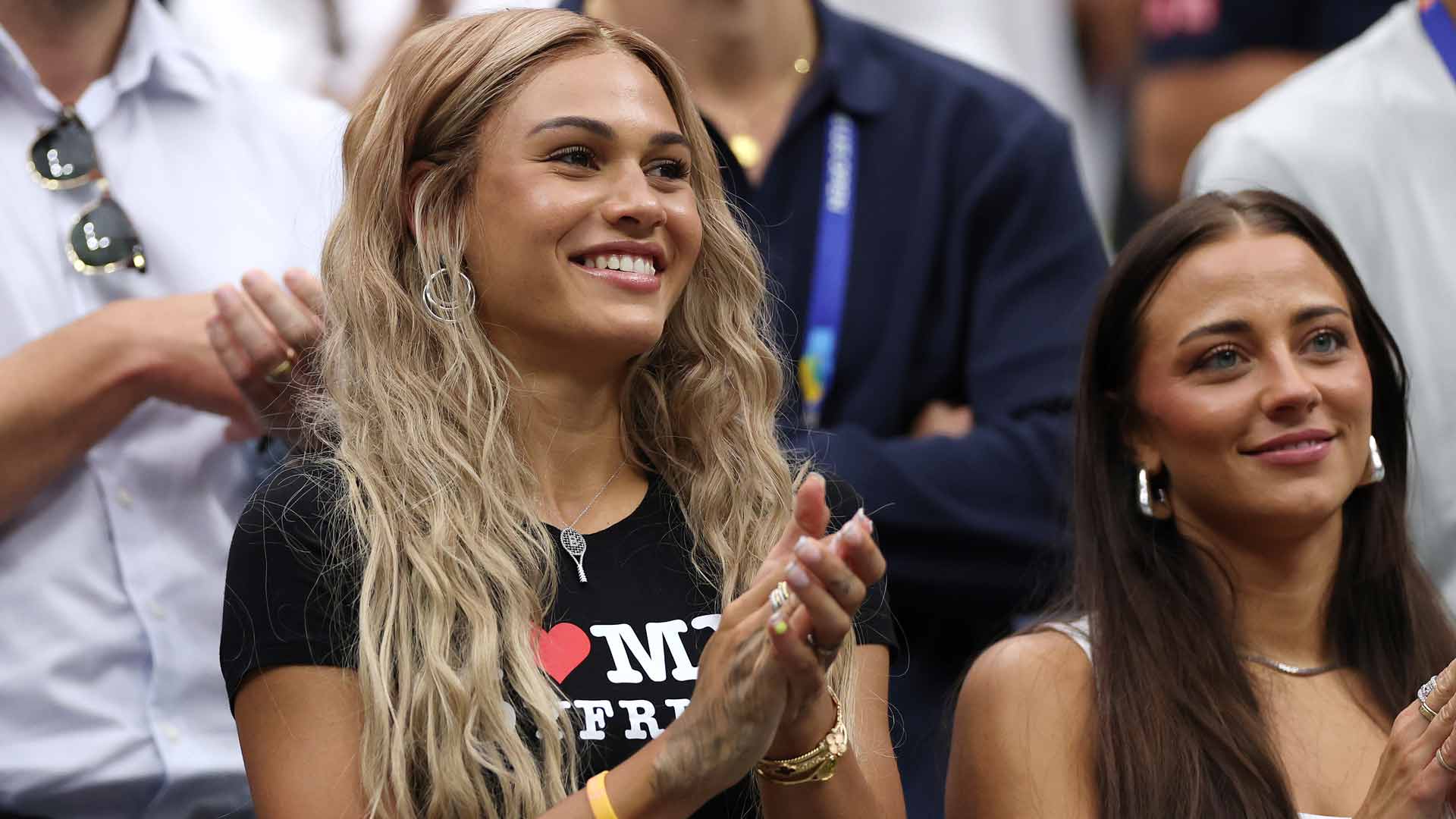 Trinity Rodman (left) supporting <a href='https://www.atptour.com/en/players/ben-shelton/s0s1/overview'>Ben Shelton</a> at the <a href='https://www.atptour.com/en/tournaments/us-open/560/overview'>US Open</a>.