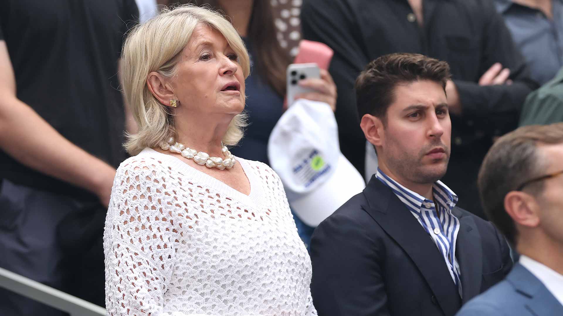 Martha Stewart in the stands, attending the <a href='https://www.atptour.com/en/tournaments/us-open/560/overview'>US Open</a> final.