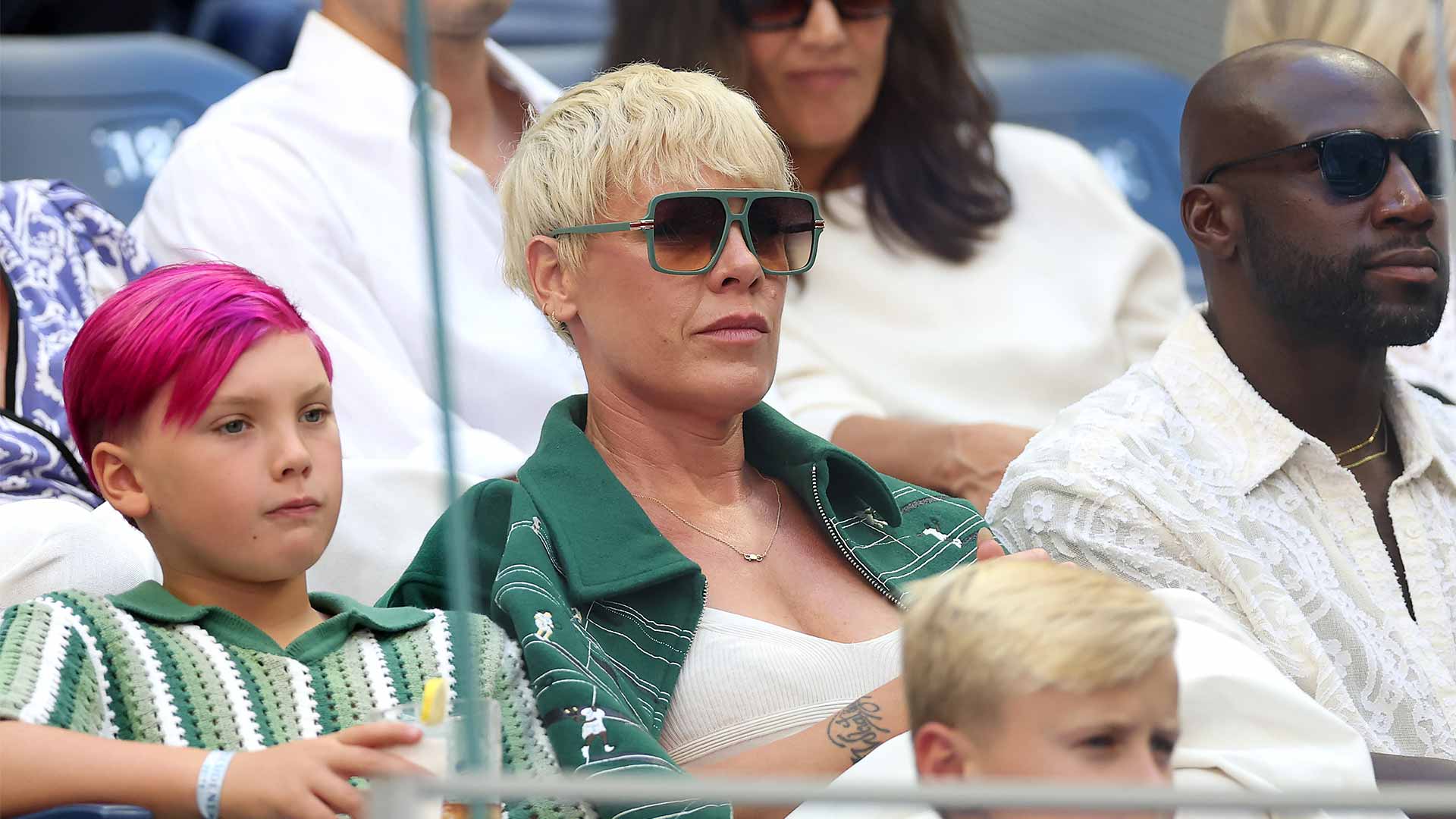 American singer Pink with son at the <a href='https://www.atptour.com/en/tournaments/us-open/560/overview'>US Open</a> final Sunday.