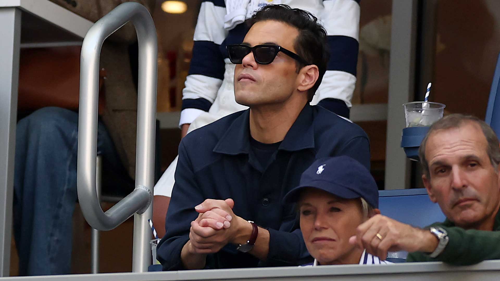 Rami Malek in the stands for the <a href='https://www.atptour.com/en/tournaments/us-open/560/overview'>US Open</a> final Sunday. 