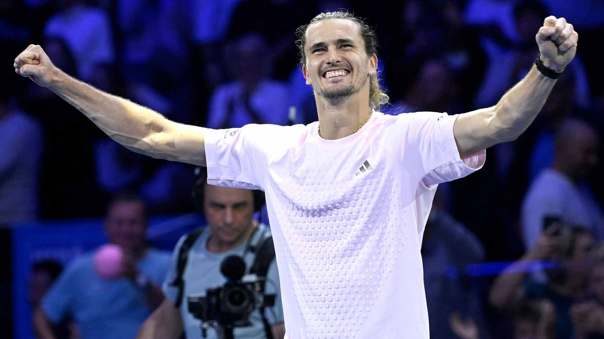 <a href='https://www.atptour.com/en/players/alexander-zverev/z355/overview'>Alexander Zverev</a> celebrates his win against <a href='https://www.atptour.com/en/players/tallon-griekspoor/gj37/overview'>Tallon Griekspoor</a> on Thursday in Vienna.